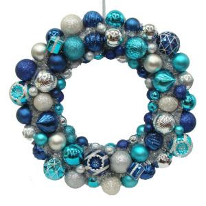 Holiday Frost 24 in. Shatterproof Ornament Ball Artificial Christmas Wreath
