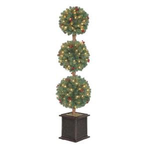 4 ft. Pre-Lit Hudson Topiary Artificial Christmas Tree with Clear Lights and Pinecones