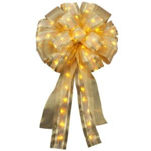 14 in. Pre-Lit LED Gold Ribbon Bow