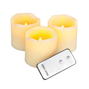 3 in. Ivory Pillar LED Candles with Remote (Set of 3)