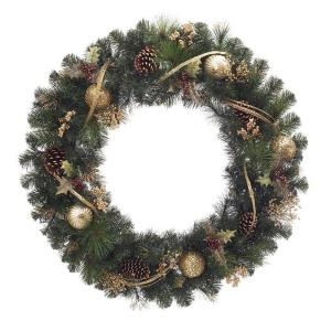 36 in. PVC Artificial Wreath with Gold Ornaments