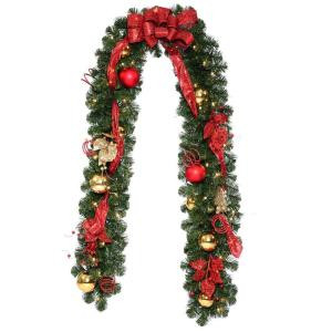 Decorative Collection 9 ft. Home Spun Garland with 50 Clear Lights and Decorations