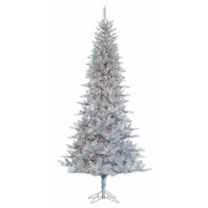 9 ft. Pre-Lit Silver Tiffany Tinsel Artificial Christmas Tree