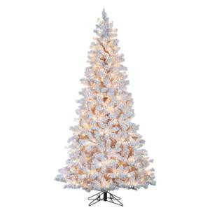7.5 ft. Pre-Lit Flocked Deluxe White Artificial Christmas Tree with White Flock and Clear Lights