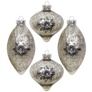 3.25 in. Acid Finish Silver Round with Bedazzled Snowflake Attachment Ornament (4-Count)