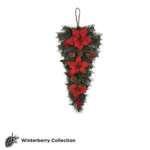 Winterberry 32 in. Red Silk Poinsettia Swag with Red Berries and Pinecones