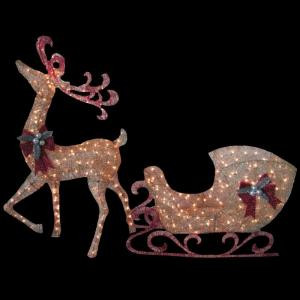 60 in. + 44 in. Thin Gold PVC Reindeer with Sleigh