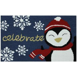 Celebrate Penguin 17 in. x 29 in. Hand Hooked Door Mat