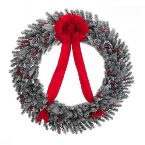 48 in. Snowy PVC Artificial Wreath with Pinecones and Red Accents