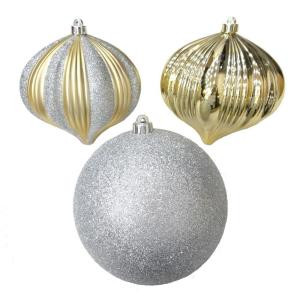 8 in. Gold Assorted Shaped Shatter-Resistant Ornaments (3-Piece)