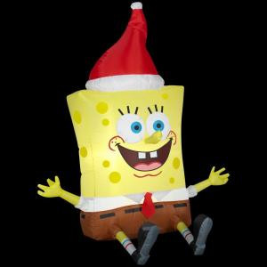 3.5 ft. Airblown LED Lighted SpongeBob with Santa Hat