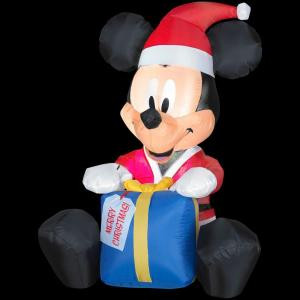 3 ft. Inflatable Airblown Lighted Outdoor Mickey Santa with Present