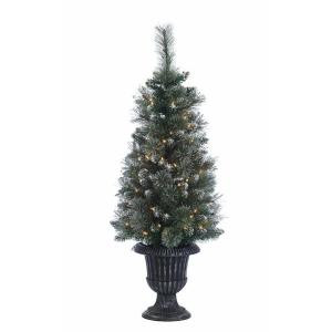 4 ft. Pre-Lit Potted Hard Needle Shimmering Arctic Artificial Christmas Pine