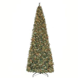 12 ft. Pre-Lit Alexander Pine Quick-Set Artificial Christmas Tree with SureBright Clear Lights, Pinecones and Berries