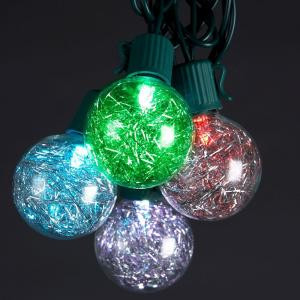 10-Light LED Silver Tinsel Balls Light Set