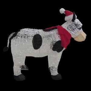 36 in. Lighted Acrylic and Tinsel Cow with Santa Hat