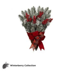 19 in. Snowy Fir Wire Basket with Red Berries