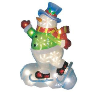 25 in. Battery Operated Icy Pure White Twinkling LED Snowman with Blue Hat Lawn Silhouette