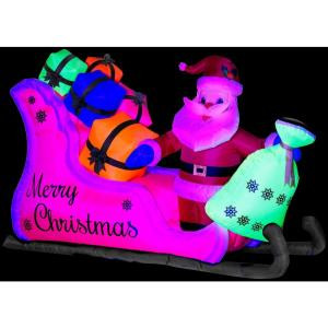 87 in. W x 36 in. D x 57 in H Inflatable Neon Santa in Sleigh