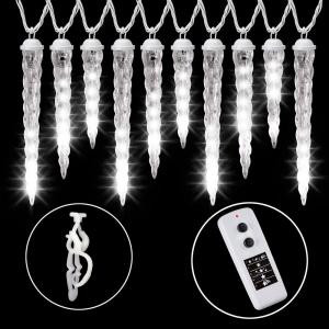 24-Light LED White Icicle Light Set with Remote