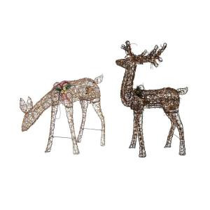 34 in. Grapevine Grazing Doe with Animation + 60 in. Grapevine Standing Deer with Animation Set
