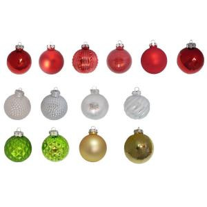 2.3 in. Red, Green, Silver and Gold Glass Ornament (50-Piece)