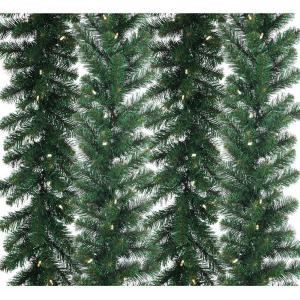 9 ft. x 12 in. Pre-Lit Mountain Spruce Garland Set with Battery Operated Warm White LED Lights and Timer (4-Piece)