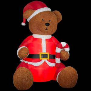 9 ft. Inflatable Plush Teddy Bear with Santa Outfit