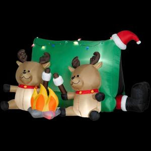 5.75 ft. W x 6 ft. D x 4 ft. H Airblown Santa with Reindeers Camping Scene