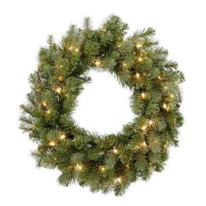26 in. Feel-Real Down Swept Douglas Artificial Wreath with Clear Lights