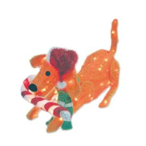 31.5 in. 105-Light 3D Snowy Soft Puppy Dog with Candy Cane