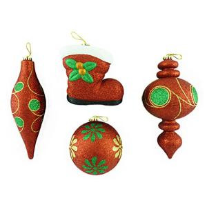 Glittered Large Shatterproof Ornaments in Assorted Shapes (Set of 4)