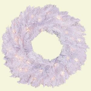 24 in. Pre-Lit Deluxe White Winter Fir Artificial Wreath with Clear Lights