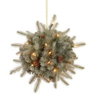 12 in. LED Feel-Real Alaskan Spruce Kissing Ball Swag with Pinecones and 35 Soft White Lights