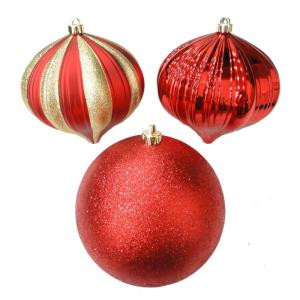 8 in. Red Assorted Shaped Shatter-Resistant Ornament (3-Piece)