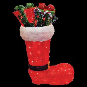 2 ft. 6 in. Lighted Red Christmas Boot Stuffed with Presents