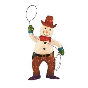 48 in. Tinsel Lighted Cowboy Snowman