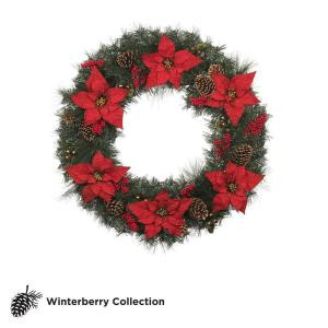 Winterberry 36 in. Red Poinsettia Artificial Wreath with Berries and Pinecones