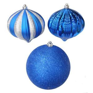 8 in. Blue Assorted Shaped Shatter-Resistant Ornaments (3-Piece)
