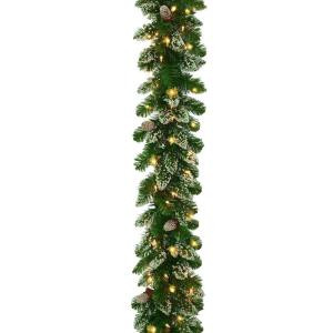 9 ft. Crystal Spruce Garland with Glittered Tips, Pine Cone with 100 Clear Lights
