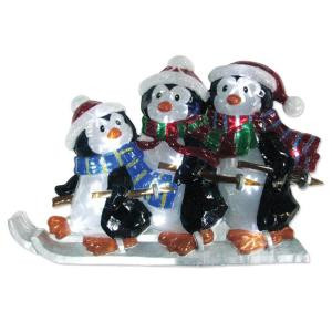 21 in. Battery Operated Icy Pure White Twinkling LED Penguin Family Lawn Silhouette