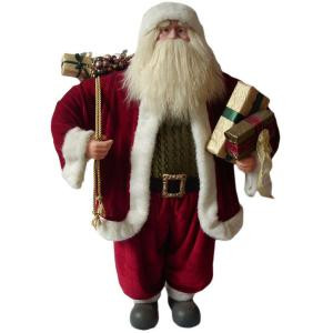 36 in. Santa Traditional Standing Red Suit Holding Presents and Gift Bag