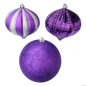 8 in. Purple Assorted Shaped Shatter-Resistant Ornaments (3-Piece)