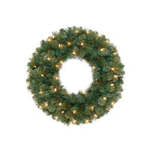 30 in. Pre-Lit Wesley Spruce Artificial Wreath with Clear Lights