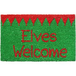 Elves Welcome 17 in. x 28 in. Non Slip Coir Door Mat
