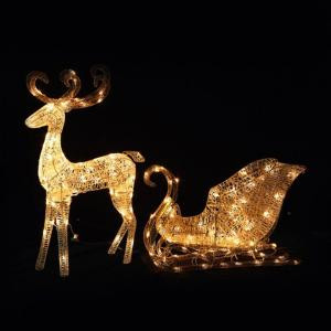 6 ft. Long Lighted White Glittering Animated Deer and Sleigh with LED Lights