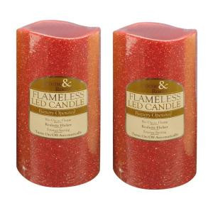 6 in. Red Glitter Flameless LED Candles (Set of 2)