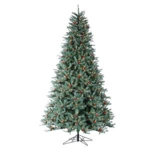 9 ft. Pre-Lit Diamond Fir Artificial Christmas Tree with Pinecones, Red Berries, and Clear Lights