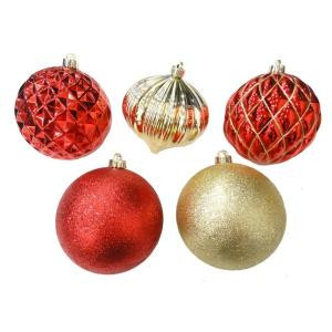 6 in. Red and Gold Assorted Shatter-Resistant Ornaments (5-Piece)