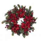 24 in. Artificial Wreath with Poinsettias and Berries